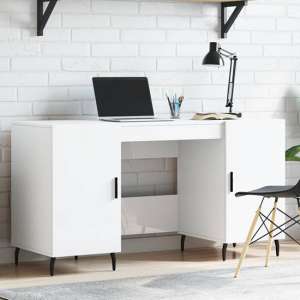 Waterford High Gloss Computer Desk With 2 Doors In White