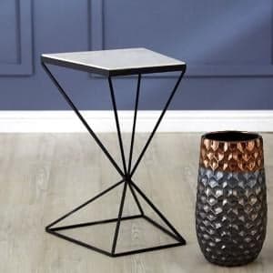 Shalom Trapezoid White Marble Top Side Table With Black Frame - UK
