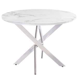 Wivola Round Glass Top Dining Table In White Marble Effect