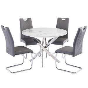 Wivola Marble Effect Dining Table With 4 Gerbit Grey Chairs