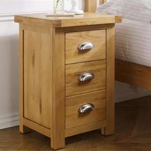 Webworms Wooden Bedside Cabinet Large With 3 Drawers In Oak - UK