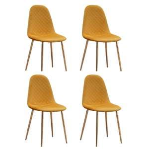 Weeko Set of 4 Velvet Dining Chairs In Yellow With Gold Legs
