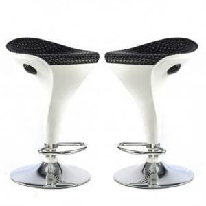 Walta Bar Stool In Black And White Gloss In A Pair