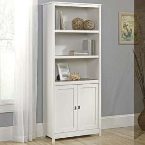 Wellton Wooden Bookcase With Doors In White And Lintel Oak - UK
