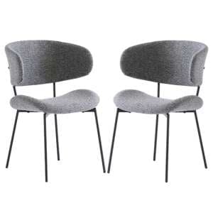 Wera Dark Grey Fabric Dining Chairs With Black Legs In Pair - UK