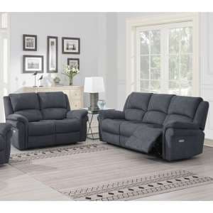 Wesley Fabric Electric Recliner 2 + 3 Seater Sofa Set In Grey - UK
