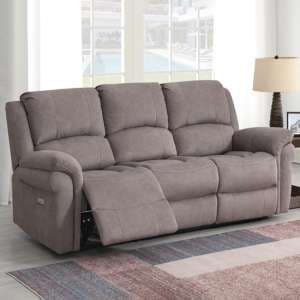 Wesley Fabric Electric Recliner 3 Seater Sofa In Clay - UK