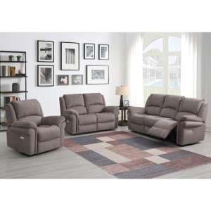 Wesley Fabric Electric Recliner Sofa Suite In Clay - UK