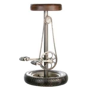 Wheel Leather Bar Stool In Antique Brown - UK
