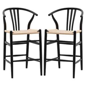 Whiten Black Wooden Bar Chairs In Pair - UK