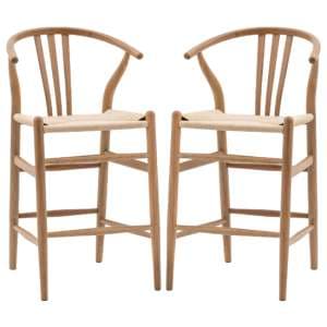Whiten Natural Wooden Bar Chairs In Pair - UK