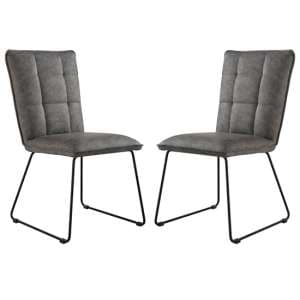 Wichita Grey Faux Leather Dining Chairs In Pair - UK