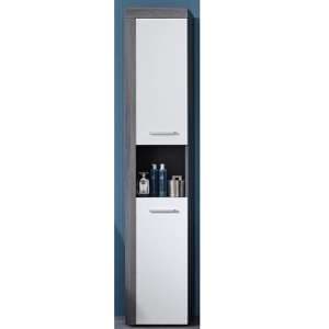Wildon Bathroom Tall Storage Cabinet In White And Smoky Silver - UK