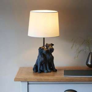 Williams Natural Fabric Shade Table Lamp With Matt Black Base - UK