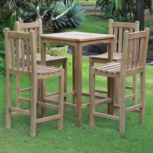 Willow Teak Wood Bar Table Square With 4 Backed Stools