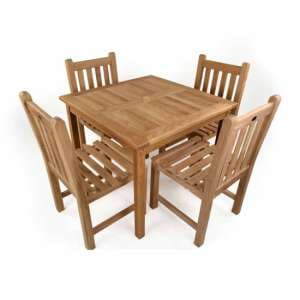 Willow Teak Wood Dining Table Square With 4 Side Chairs