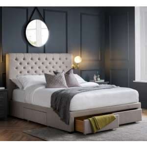 Walsh Linen Fabric Double Bed With 4 Drawers In Grey - UK