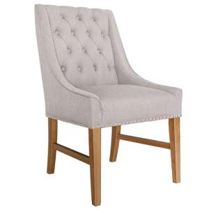 Winches Buff Linen Dining Chair With Wooden Oak Legs