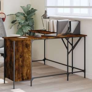 Wisbech Wooden Laptop Desk Corner In Smoked Oak - UK