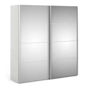 Wonk Mirrored Sliding Doors Wardrobe In White With 5 Shelves