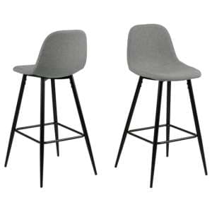 Woodburn Light Grey Fabric Bar Chairs With Metal Legs In Pair - UK