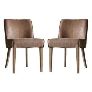 Worland Brown Fabric And Leather Dining Chairs In Pair - UK