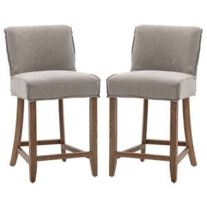 Worland Grey Fabric Bar Chairs With Wooden Legs In Pair - UK