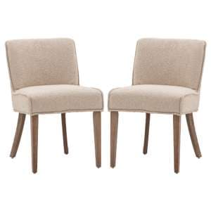 Worland Taupe Fabric Dining Chairs With Wooden Legs In Pair - UK