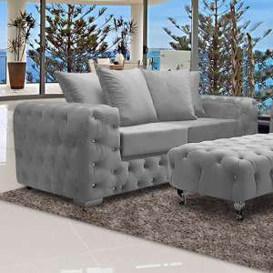 Worley Malta Plush Velour Fabirc 3 Seater Sofa In Silver - UK
