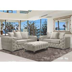 Worley Velour Fabric 2 Seater And 3 Seater Sofa In Cream - UK