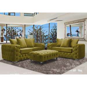Worley Velour Fabric 2 Seater And 3 Seater Sofa In Grass - UK