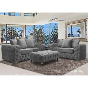 Worley Velour Fabric 2 Seater And 3 Seater Sofa In Grey - UK