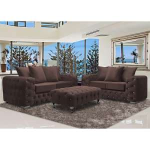 Worley Velour Fabric 2 Seater And 3 Seater Sofa In Mushroom - UK