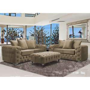 Worley Velour Fabric 2 Seater And 3 Seater Sofa In Parchment - UK