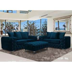 Worley Velour Fabric 2 Seater And 3 Seater Sofa In Peacock - UK
