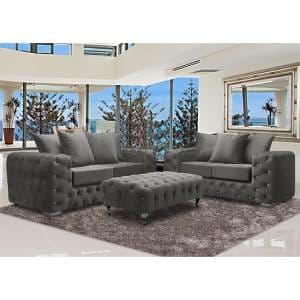 Worley Velour Fabric 2 Seater And 3 Seater Sofa In Putty - UK