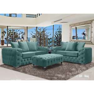 Worley Velour Fabric 2 Seater And 3 Seater Sofa In Seaspray - UK