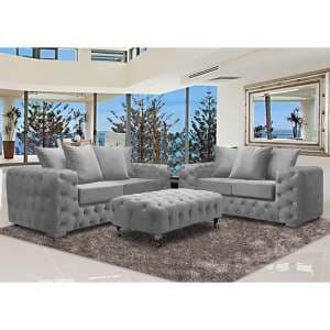 Worley Velour Fabric 2 Seater And 3 Seater Sofa In Silver - UK