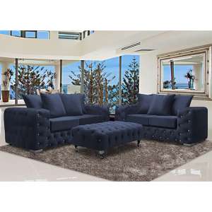 Worley Velour Fabric 2 Seater And 3 Seater Sofa In Slate - UK