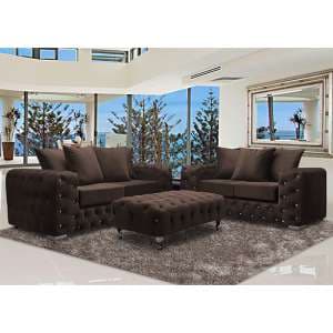 Worley Velour Fabric 2 Seater And 3 Seater Sofa In Taupe - UK