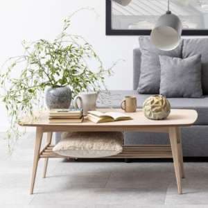 Wrentham Wooden Coffee Table With 1 Shelf In White Oak - UK