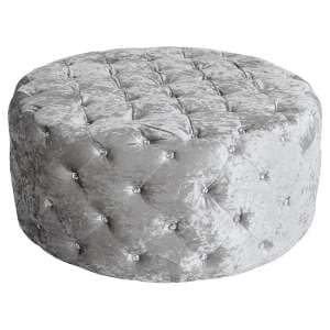 Wrigley Fabric Round Pouffe In Crushsed Silver Finish - UK