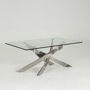 Xenon Glass Coffee Table In Clear With Stainless Steel Base