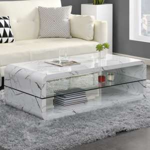 Xono High Gloss Coffee Table With Shelf In Vida Marble Effect