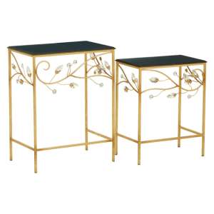 Xuange Set Of 2 Black Wooden Side Tables In Gold Metal Frame - UK
