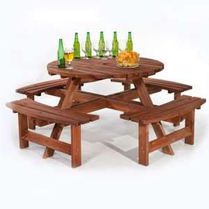 Yetta Timber Picnic Table With 8 Seater Benches In Brown