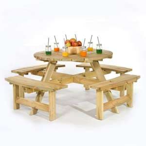 Yetta Timber Picnic Table With 8 Seater Benches In Green Pine