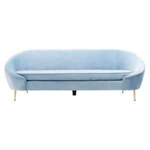 York Velvet 3 Seater Sofa In Aqua Blue With Gold Metal Legs - UK