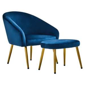 York Velvet Armchair Chair And Footstool In Midnight Blue - UK