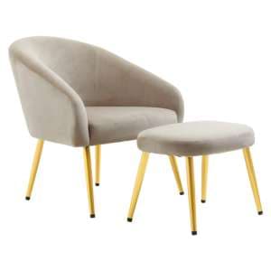 York Velvet Armchair Chair And Footstool In Mink - UK